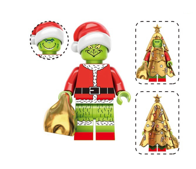 The Grinch Santa With Gold Christmas Tree Custom Minifigures - $8.69