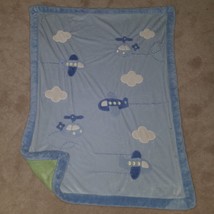 Carter's Just One Year Blue Airplanes Baby Blanket Lovey Green Helicopter Cloud - $19.75