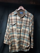 Vintage Pendleton Shirt Women&#39;s Sz 16 Green Tan Brown Flannel 100% Wool Made USA - £21.58 GBP