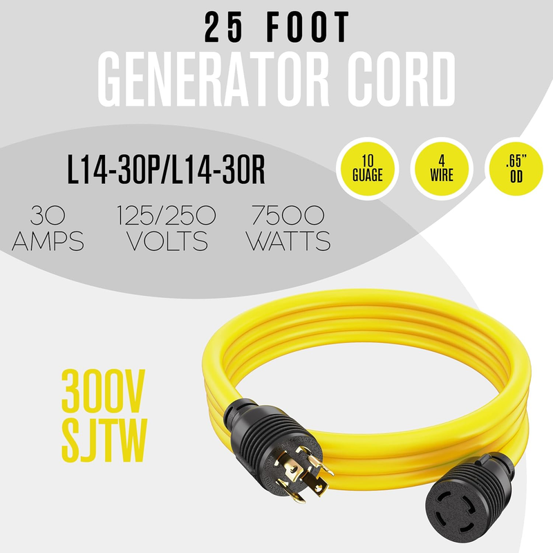 Generator Cord 30 Amp 4 Prong, Generators Extension, 25 Ft, 125-250V Item image 4