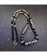 Collier ancien amulette perles agate suleimani &amp; dzi yeux népalais tibét... - $5,290.70 MXN