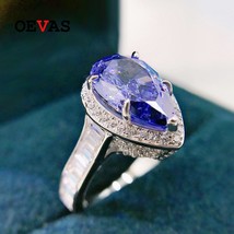100% 925 Sterling Silver 8*13mm Tanzanite Blue High Carbon Diamond Rings For Wom - £59.23 GBP