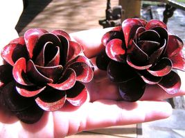 TWO Large metal Red Roses flowers for embellishments and accents, iron art - $19.77