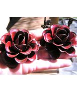 TWO Large metal Red Roses flowers for embellishments and accents, iron art - $19.77