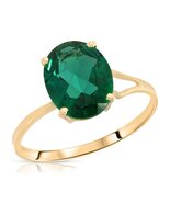 Galaxy Gold GG 14K Solid Yellow Gold Lab Created Oval Emerald Ring for W... - $740.51