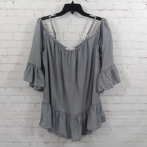 Beach Lunch Lounge Top Womens XL Gray Cold Shoulder 3/4 Sleeve Lyocell Ruffle - £15.79 GBP
