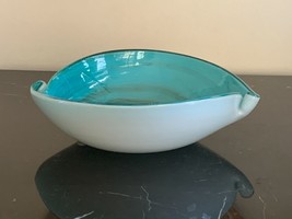 Vintage Seguso Venetian Murano Aqua Turquoise Gold Swirl Dish Bowl - £138.82 GBP