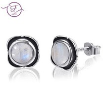 2019 New Listing  Round Natural Moonstone Stud Rarrings 925 Silver Jewelry Earri - $22.23