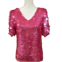 Vintage 1960&#39;s Women&#39;s Sz S Disco Retro Pink Beaded Sequined Mod Gogo Da... - $62.74