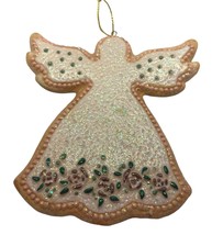 Vintage Angel Christmas Tree Ornament Glazed with Glitter 4 Inch Tall Folk Art - $20.87