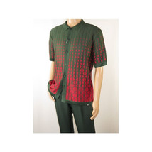 Men Silversilk 2pc walking leisure suit Italian woven knits 3115 Green Red image 3