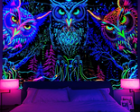 Blacklight Tapestry UV Reactive, Black Light Trippy Owl Forest Art Poste... - £30.00 GBP