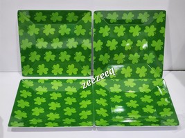 St. Patricks Day Green Shamrock Melamine Salad Side Plates Set of 4 - $29.69