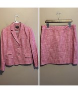 Talbots Linen Blend Pink Tweed Blazer Skirt Set Women’s Size 16 CareerWear  - $82.16 CAD