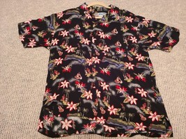 Utility Hawaiian L Shirt Tropical Floral Paradise Pocket Hula Girl Ukulele VTG - £13.52 GBP