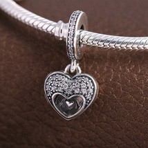 Mother&#39;s Day Release 925 Sterling Silver  I Love My Mom Heart Dangle Charm  - £14.07 GBP
