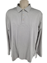 Peter Millar Polo Large Long Sleeve Gray Striped Golf Shirt Comfort Stretch - $26.68