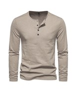 Men Long Sleeved T-shirt Cotton Slim Fit Bottoming Shirt Tees Button Nec... - $19.00