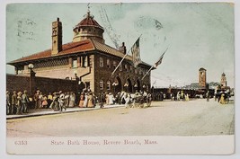 Revere Beach Mass State Bath House Crowd Flags c1911 Postcard J6 - £3.09 GBP