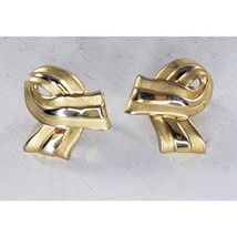 Crown Trifari Ribbon Clip On Earrings Gold Toned - $12.99