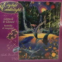 New 750 Pc Puzzle Sanctuary Glitters and Glows Dolphins Crystals &amp; Candlelight - £15.86 GBP