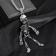 Men&#39;s Large Punk Silver Skull Skeleton Pendant Necklace Rock Jewelry Chain 24&quot; - £10.34 GBP