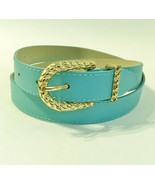 Turquoise Blue Thin Belt Gold Rope Metal Buckle Faux Leather Stitched Wo... - £15.95 GBP