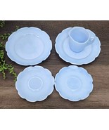 Jeannette Children Tea Saucers Plates Creamer Delphite Blue Depression G... - $24.64