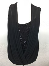 S6 Adrianna Papell Sz M Black Sequin Pleated Sleeveless Layered Top - £10.62 GBP
