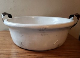 RARE Pottery Barn Marlowe Hand Crafted Ceramic Handle LARGE Bowl Vase White - £182.03 GBP