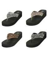 Women&#39;s Flip Flops Sandals Rhinestone Beaded Platform Wedge Thong Shoes ... - $9.59