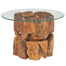 Unique Rustic Wooden Solid Teak Wood Living Room Coffee Table With Glass Top - £193.38 GBP
