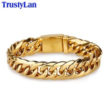 Never Fade Gold Plated Bracelet for Men Luxury Thick Chain Men&#39;s Bracelets &amp; Ban - £29.35 GBP
