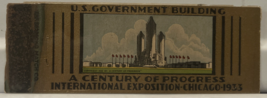 US Government Building Chicago World Fair 1933 Matchbook Cover - £6.92 GBP