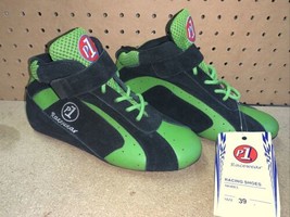 P1 Racewear RACING SHOE Size 39 New With Tag Black &amp; Green Leather - £112.05 GBP