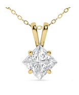 Diamond Solitaire Pendant Natural Princess Treated 14K Yellow Gold D SI1... - £1,478.43 GBP