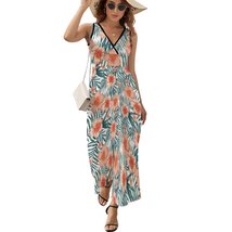 Mondxflaur Tropical Floral Summer Dresses for Women V-neck Sleeveless Long Dress - £30.03 GBP