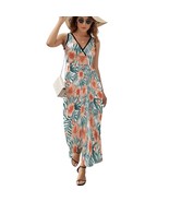 Mondxflaur Tropical Floral Summer Dresses for Women V-neck Sleeveless Lo... - $50.75 CAD