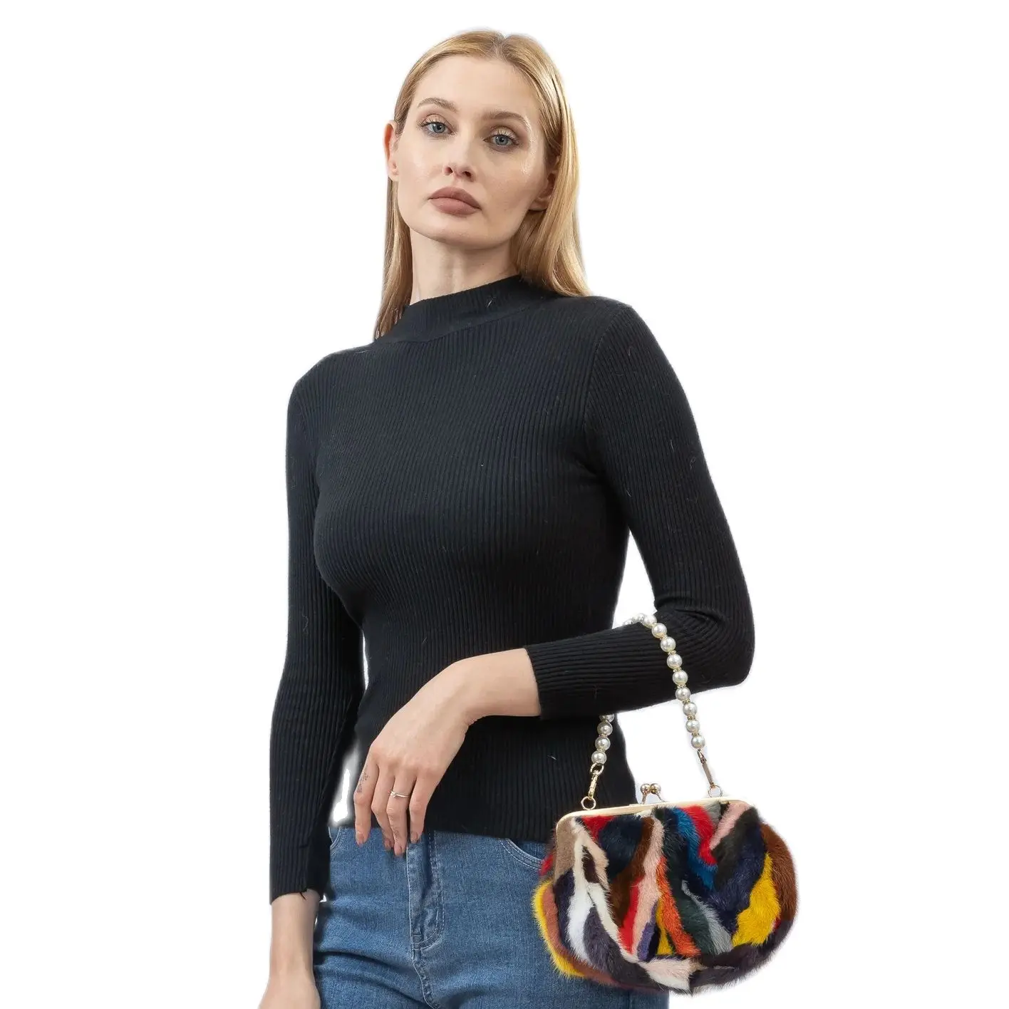 Natural real mink fur handbag for women pearl purse elegant bag mini 202... - £45.47 GBP