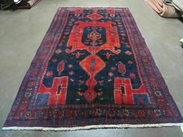 4&#39; 6&quot; X 8&#39; 2&quot; Antique Handmade India Tribal Geometric Wool Rug Red Blue # 129 - £802.81 GBP