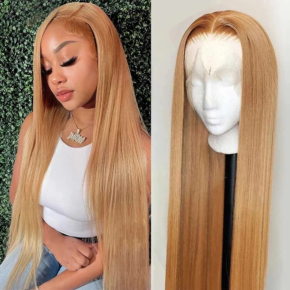 Honey Blonde #27 Human Hair Wig Pre plucked  13X4 HD Lace Front Wig Human Ha - £84.16 GBP+