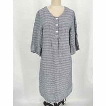 Poetry Popover Tunic Dress Sz 6 Blue White Striped 3/4 Sleeve Shift Linen - £38.37 GBP