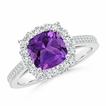 ANGARA Cushion Amethyst Cocktail Ring with Diamond Halo for Women in 14K Gold - £1,522.39 GBP
