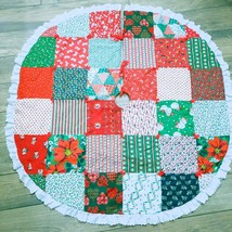 Vintage Christmas Tree Skirt Handmade Quilt Patchwork Eyelet Lace Trim bears - £24.72 GBP