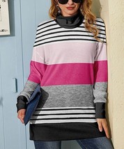 $25 Nanu Fuchsia &amp; Black Stripe Hacci Turtleneck Dolman Tunic Size Large... - $11.39