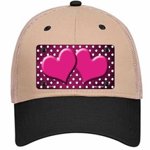 Pink White Small Dots Hearts Oil Rubbed Novelty Khaki Mesh License Plate Hat - £22.79 GBP