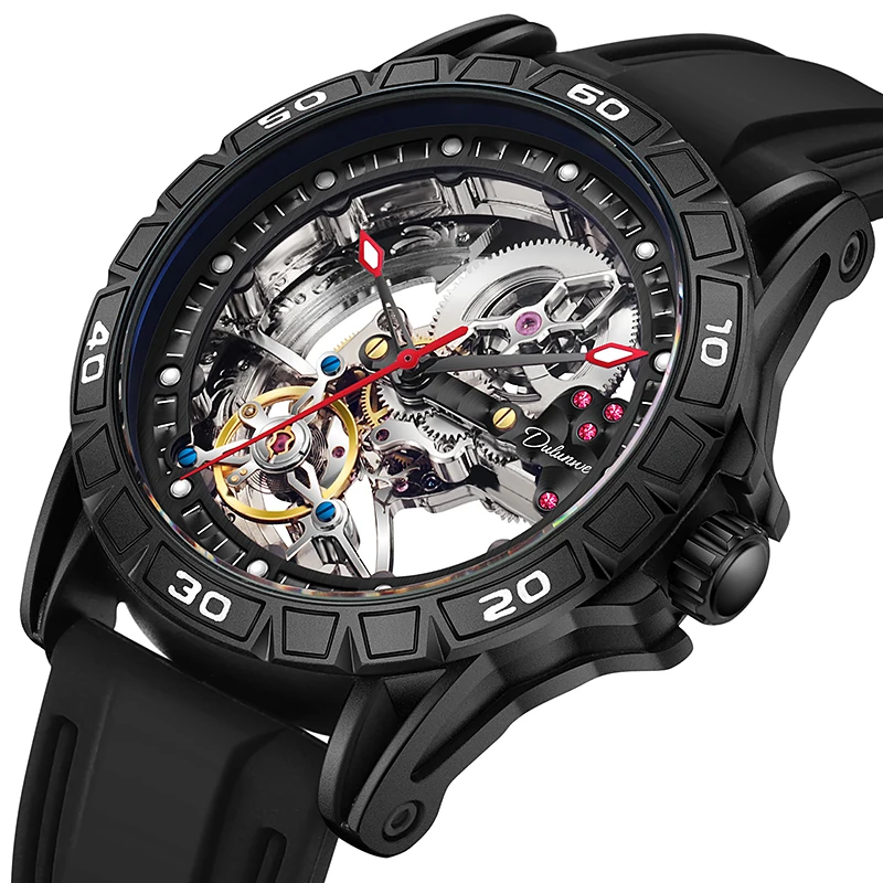 Skeleton Men's  Tourbillon Automatic Mechanincal Male Wrist Waterproof Rubber St