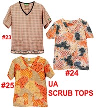 Ua Scrubs Top Small Print Pattern 100% Cotton 2 Pocket V-NECK Women - £3.99 GBP