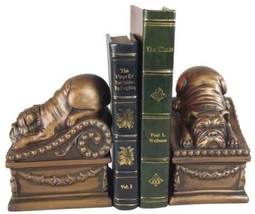 Bookends Bookend TRADITIONAL Lodge Reclining Bulldog Dogs Resin Hand-Painted - £184.17 GBP