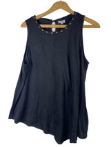 Pixley Size 1X Tunic Tank Top Asymmetrical Black Studded Neck Anthropologie - £25.95 GBP